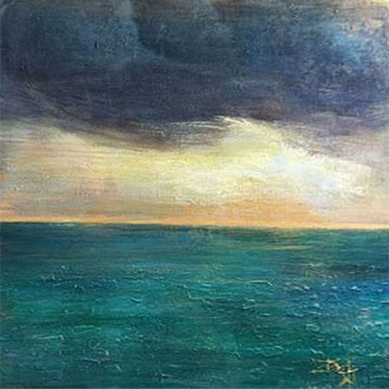 Abstract Sea And Sky Wall Art Waters Tranquility Art Ocean Art Framed Blue and Teal Painting Living Room Beach Decor