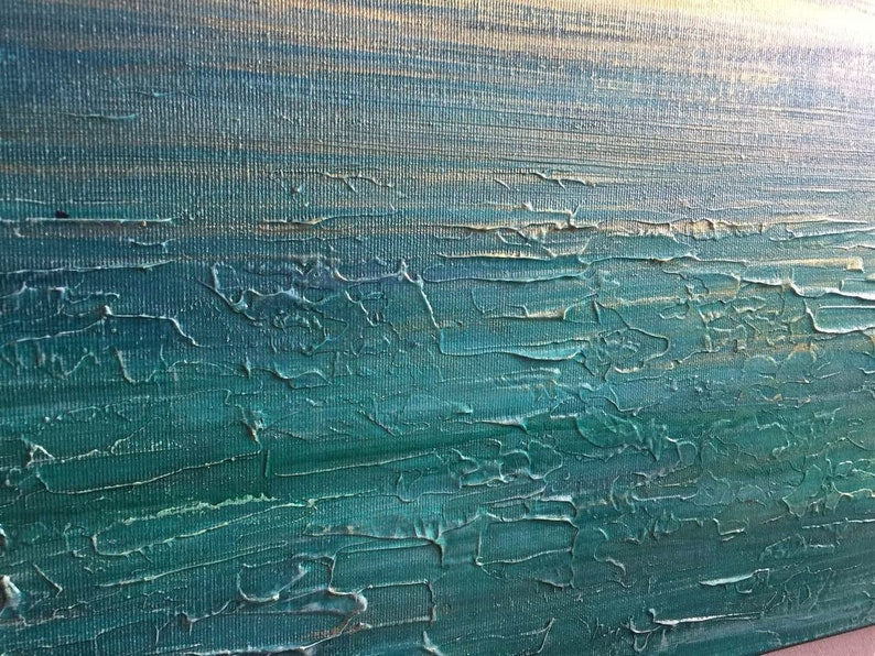 Abstract Sea And Sky Wall Art Waters Tranquility Art Ocean Art Framed Blue and Teal Painting Living Room Beach Decor