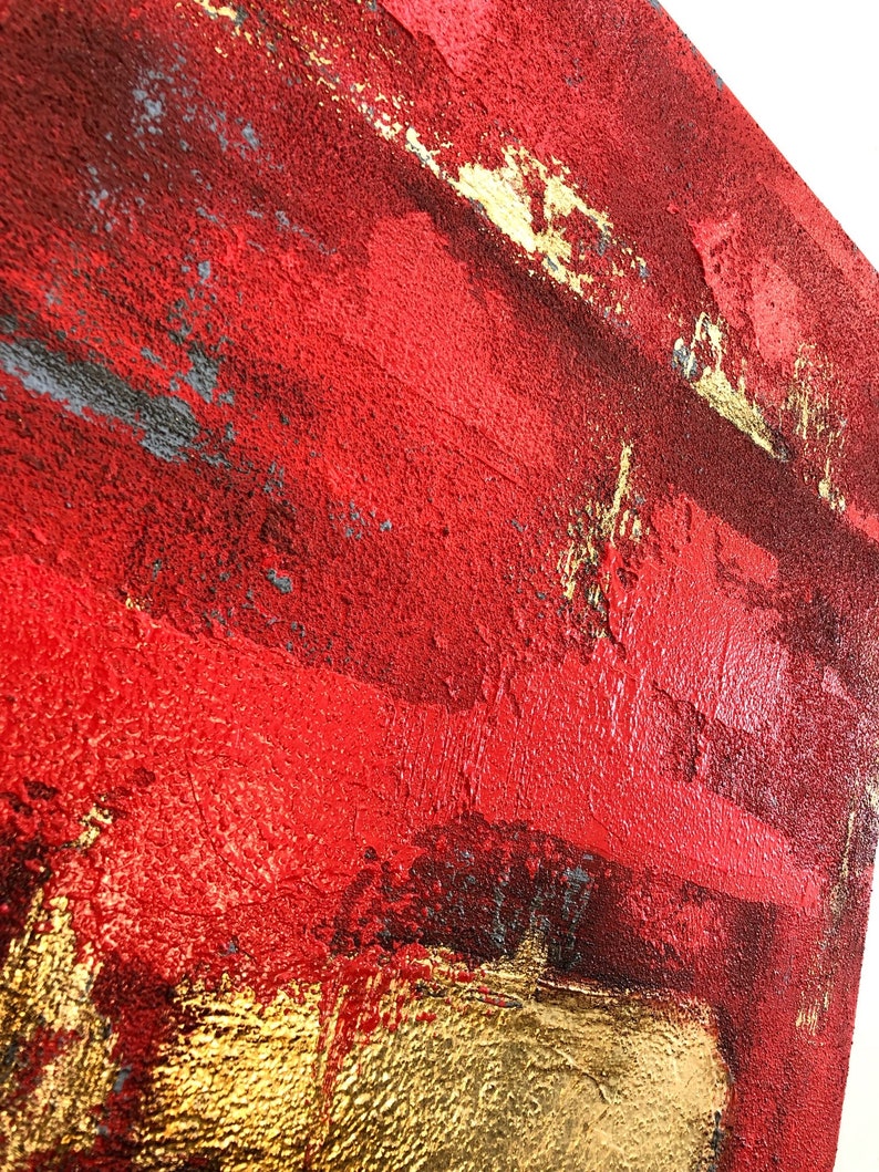 Abstract Red Painting on Canvas Minimalist Wall Art Gold Leaf Artwork Royal Red Wall Art Original Oil Painting for Aesthetic Room Decor