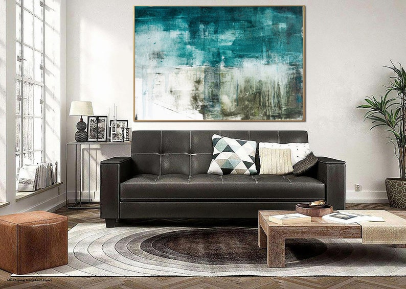 Teal Painting Abstract Art Modern Textured Wall Art Blue Painting Living Room Calm Coastal Decor Wall Art Framed Housewarming Gift