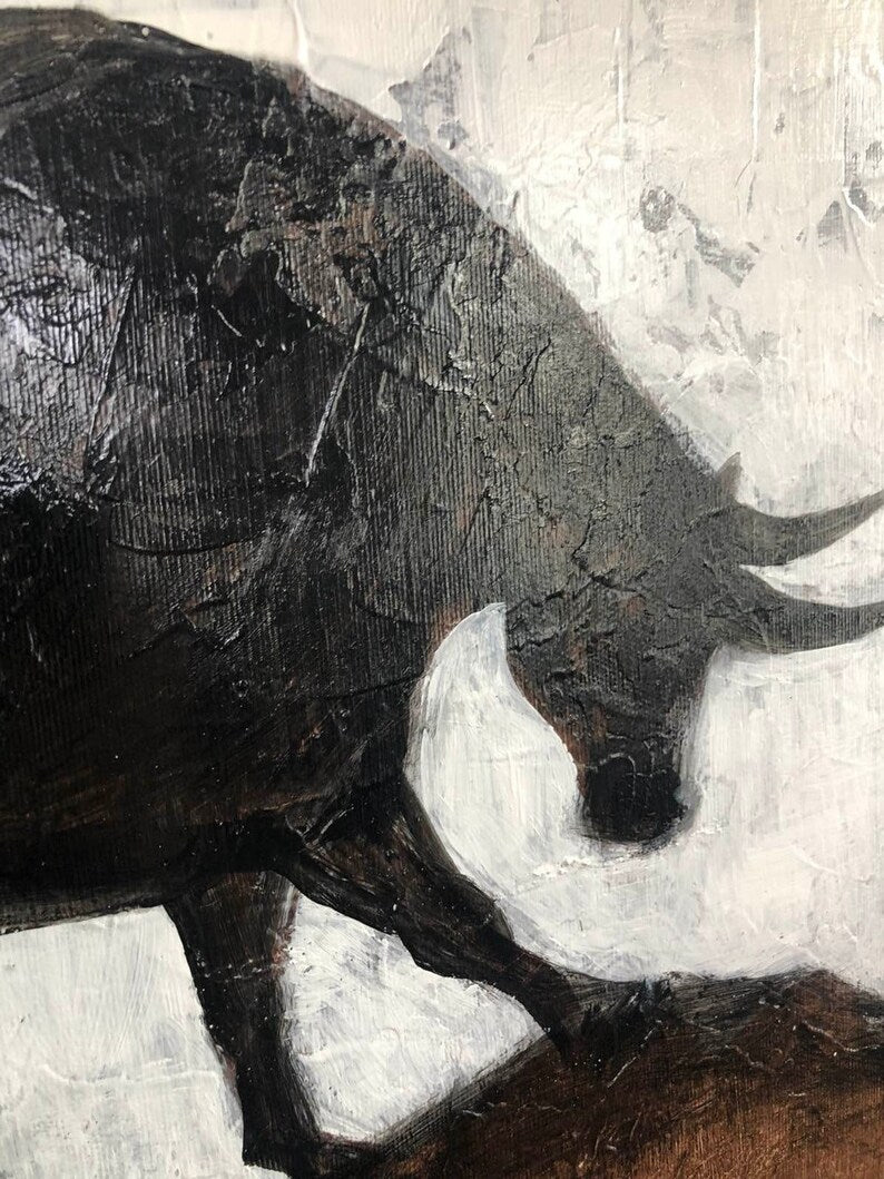 Abstrakt dyremaleri på lærred Vægkunst til børsen Kunstværk til børsen Maleri af tyr og bjørn Angribende tyr Kunst Gave til handlende