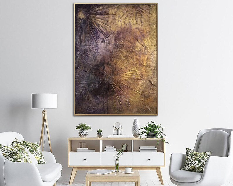 Abstrakt brunt lærredsmaleri beige vægkunst kraftig tekstureret kunstværk knivpaletmaleri monokrom vægkunst til søhusindretning