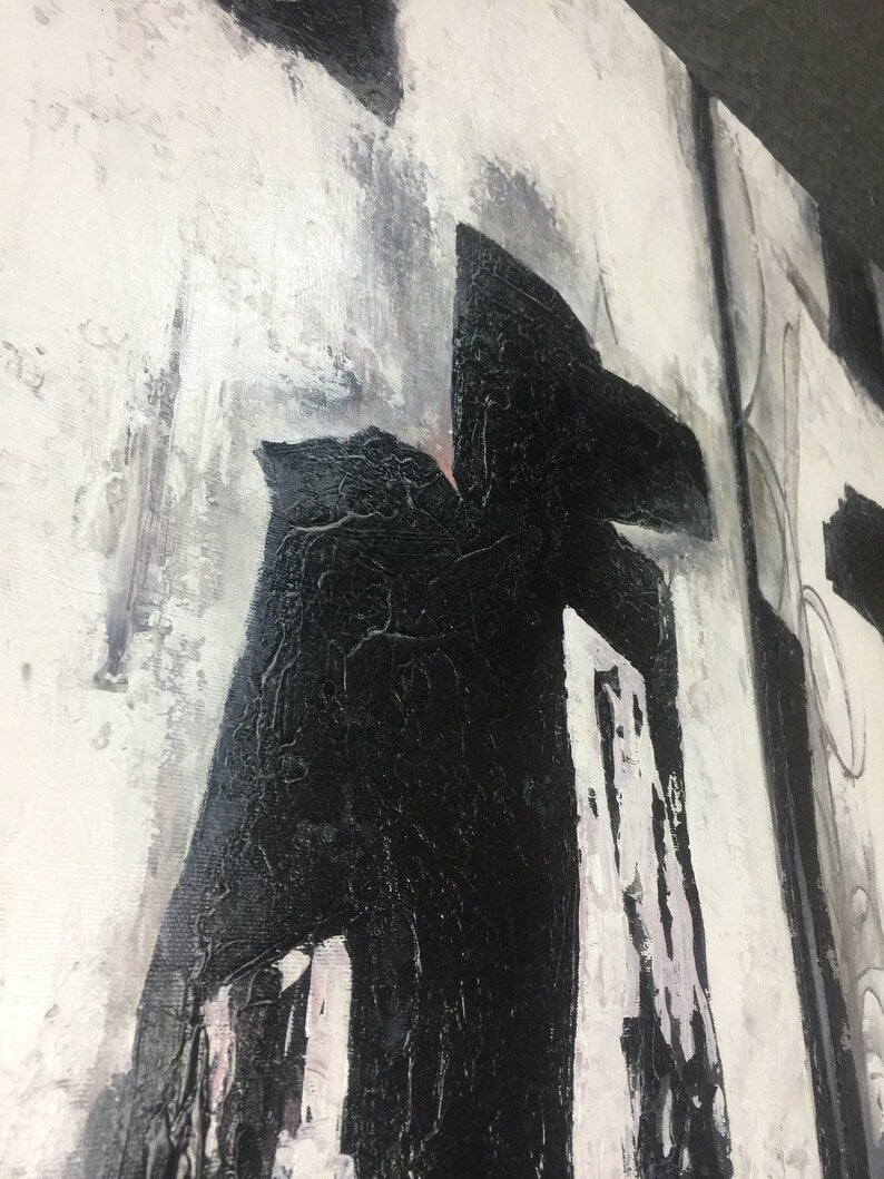 Black and White Abstract Painting Monochrome Painting Custom Oil Painting Handpainted Artwork Aesthetic Modern Art