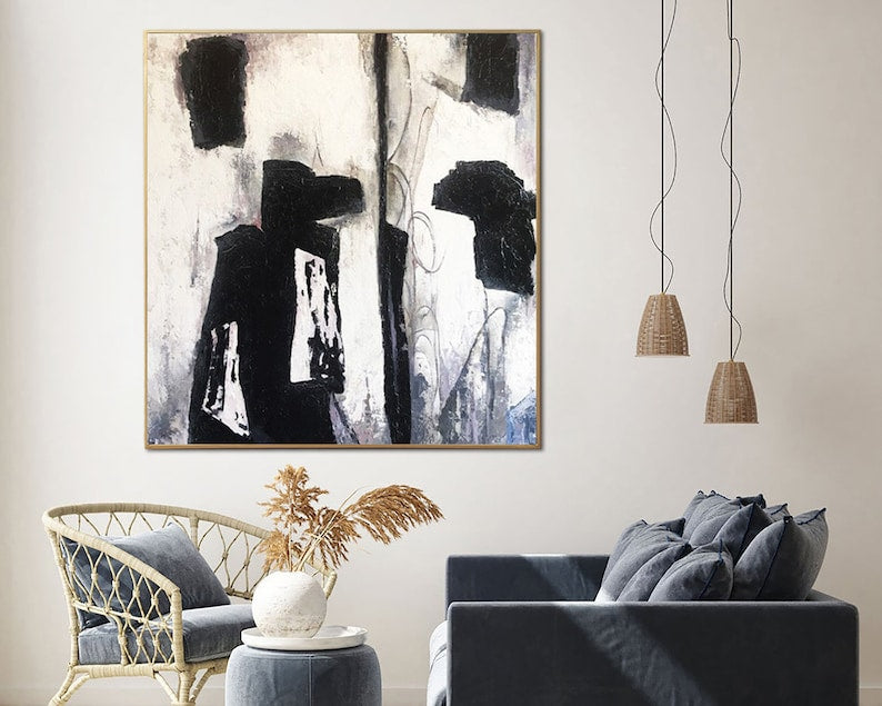 Black and White Abstract Painting Monochrome Painting Custom Oil Painting Handpainted Artwork Aesthetic Modern Art