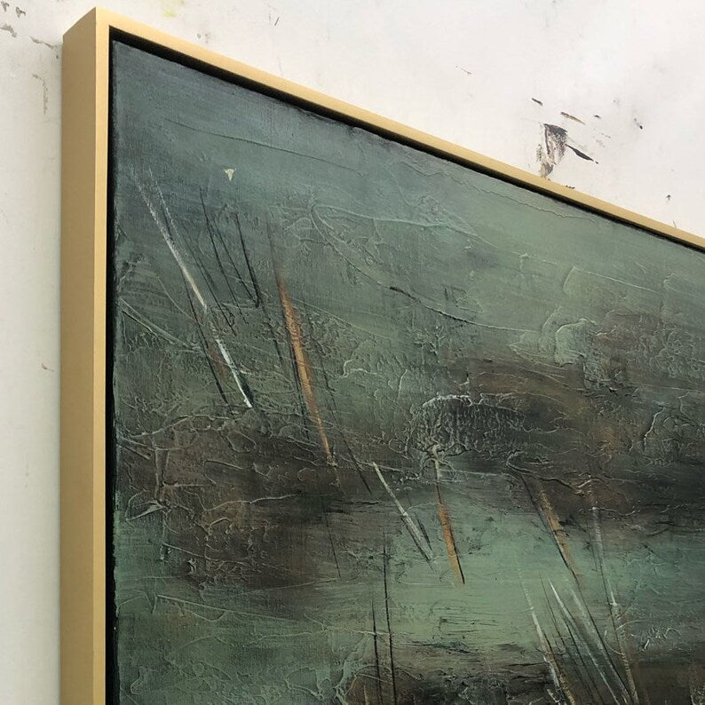 Moody Green Abstract Painting - Original Handmade Textured Artwork for Modern Interiors
