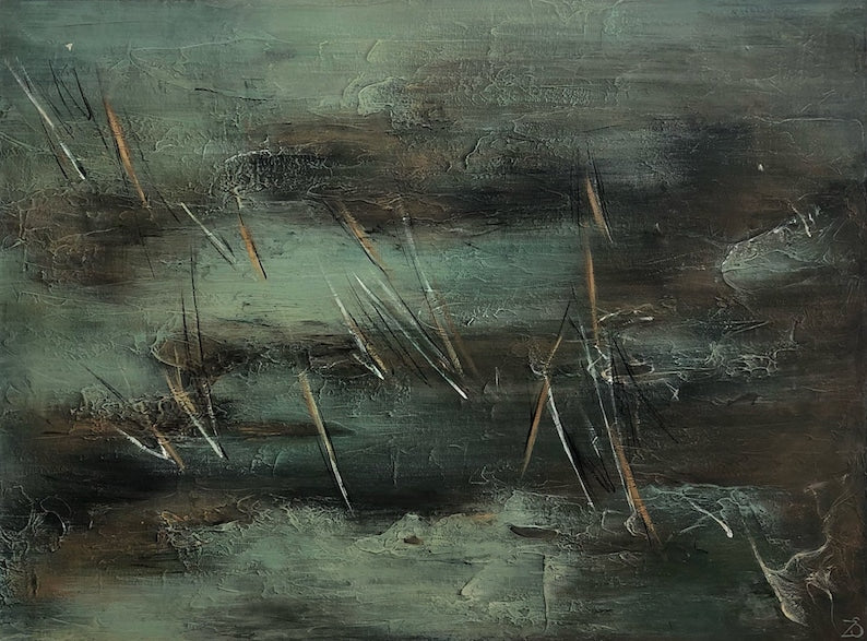 Moody Green Abstract Painting - Original Handmade Textured Artwork for Modern Interiors