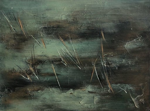 Moody Green Abstract Painting - Original Handmade Textured Artwork for Modern Interiors