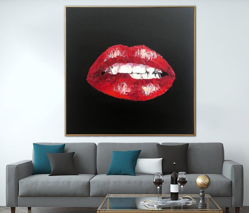 Original Woman Lips Painting On Canvas Red Lips Original Art Kiss Wall Art Sexy Creative Gift Custom Oil Painting Art for Living Room Decor