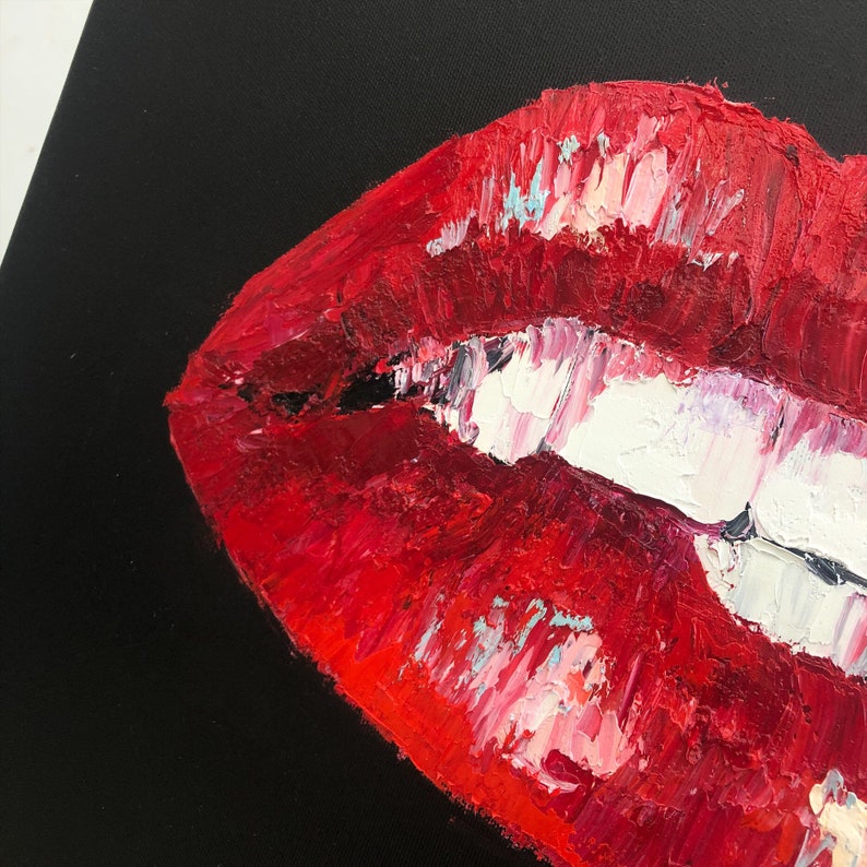 Original Woman Lips Painting On Canvas Red Lips Original Art Kiss Wall Art Sexy Creative Gift Custom Oil Painting Art for Living Room Decor