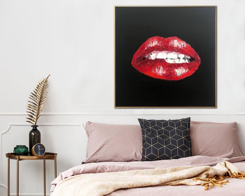 Original Woman Lips Painting On Canvas Red Lips Original Art Kiss Wall Art Sexy Creative Gift Custom Oil Painting Art for Living Room Decor