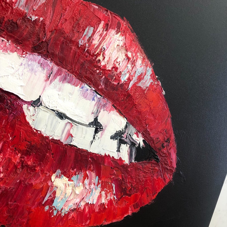 Original Woman Lips Painting On Canvas Red Lips Original Art Kiss Wall Art Sexy Creative Gift Custom Oil Painting Art for Living Room Decor