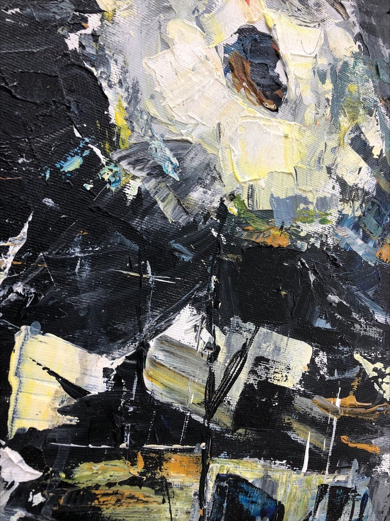 Large Abstract Flower Paintings On Canvas Grey Painting Original Textured Art Floral Painting Modern Wall Art for Living Room Wall Decor