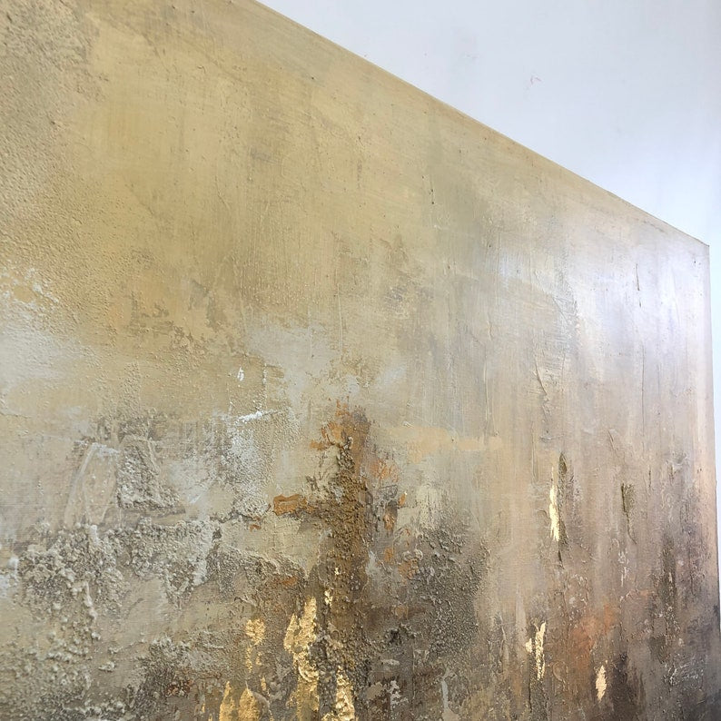 Large Abstract Painting on Canvas Beige Modern Paintings Gold Abstract Wall Art Painting Oversize Wall Art Abstract For Living Room