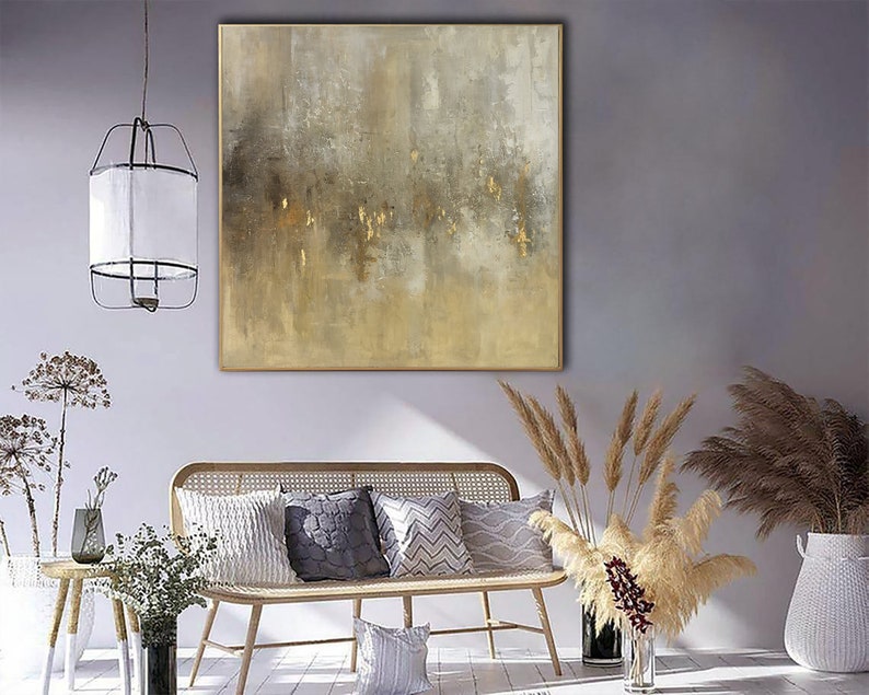 Large Abstract Painting on Canvas Beige Modern Paintings Gold Abstract Wall Art Painting Oversize Wall Art Abstract For Living Room