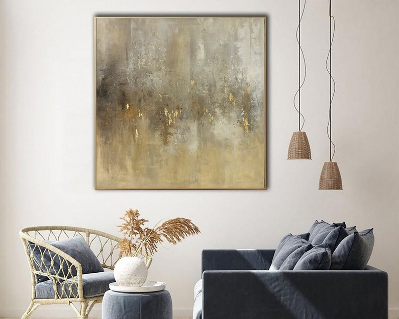 Large Abstract Painting on Canvas Beige Modern Paintings Gold Abstract Wall Art Painting Oversize Wall Art Abstract For Living Room