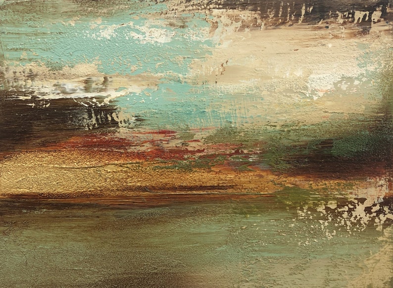 Large Abstract Green Paintings On Canvas Heavy Textured Art Beige and Gold Artwork Modern Fine Art Minimalist Painting for Living Room Decor