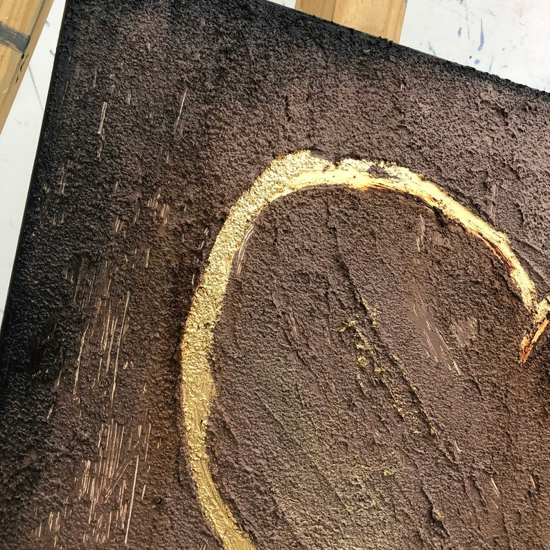 Large Abstract Heart Painting On Canvas Brown Wall Art Hand Painted Art Impasto Painting Romantic Gift For Couple Artwork Home Decor Art