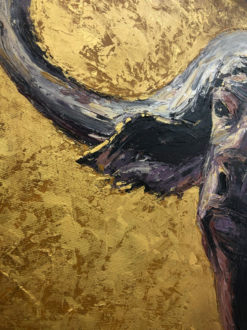 Ekstra stort afrikansk bøffelmaleri på lærred Vilde dyr oliemaleri Buffalo Bison vægkunst Buffalo moderne kunst vægkunst Moderne værelsesindretning