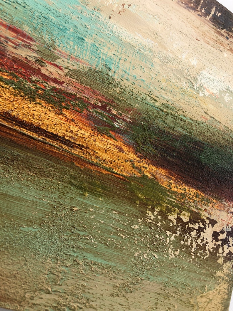 Large Abstract Green Paintings On Canvas Heavy Textured Art Beige and Gold Artwork Modern Fine Art Minimalist Painting for Living Room Decor