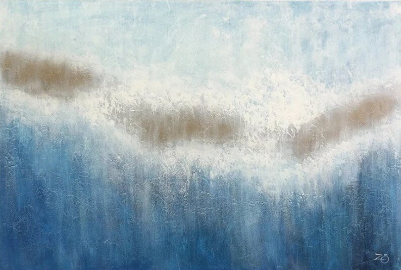 Canvas Painting In The Living Room, Blue Abstract Painting On Canvas, White Abstract Art, Large Abstract Painting, Contemporary Art Abstract