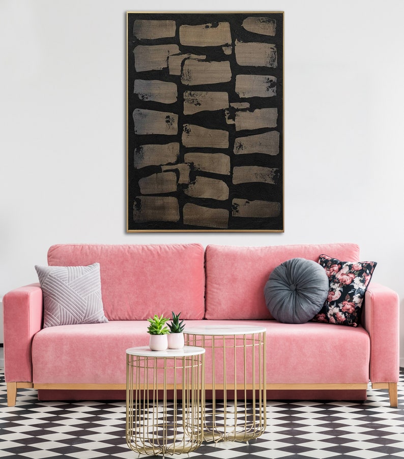 Goldene Steine, Original Leinwand, Modernes abstraktes Kunstwerk auf Leinwand, Abstraktes Wanddekor