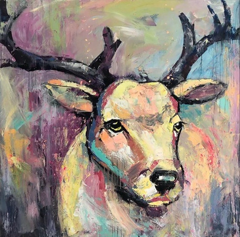 Deer Wall Art Deer, Large Animals Paintings, Deer Abstract Painting, Extra Large Painting, Living Room Wall Art, Abstract Painting On Canvas