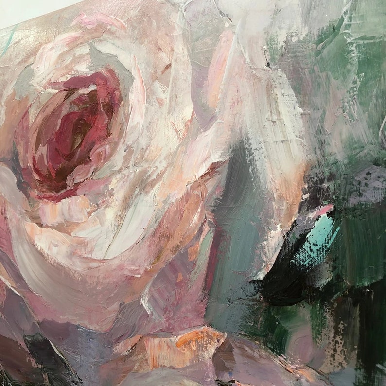Rosermaleri på lærred, moderne blomstermaleri, blomstermaleri, blomstervægkunst, stort rosemaleri, impressionistisk maleri