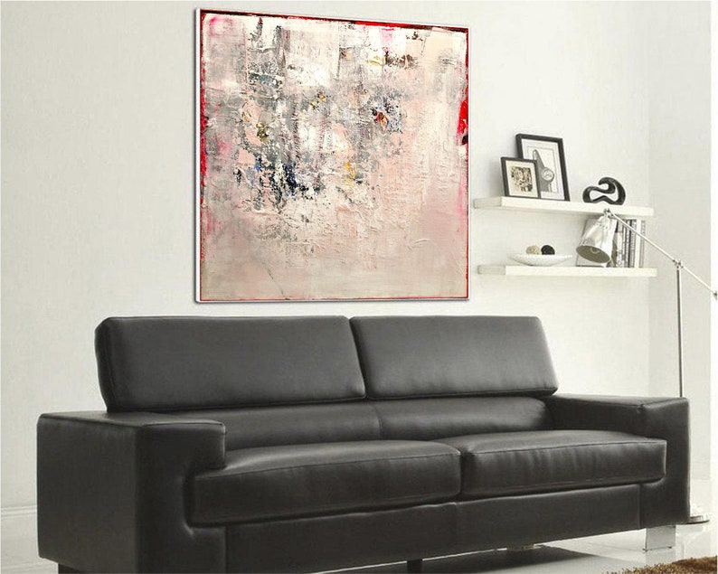 Abstract Pink Oil Paintings On Canvas Beige Original Large Acrylic Painting Textured Hand Painted Art Modern Painting for Living Room Decor