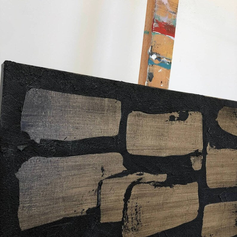 Goldene Steine, Original Leinwand, Modernes abstraktes Kunstwerk auf Leinwand, Abstraktes Wanddekor