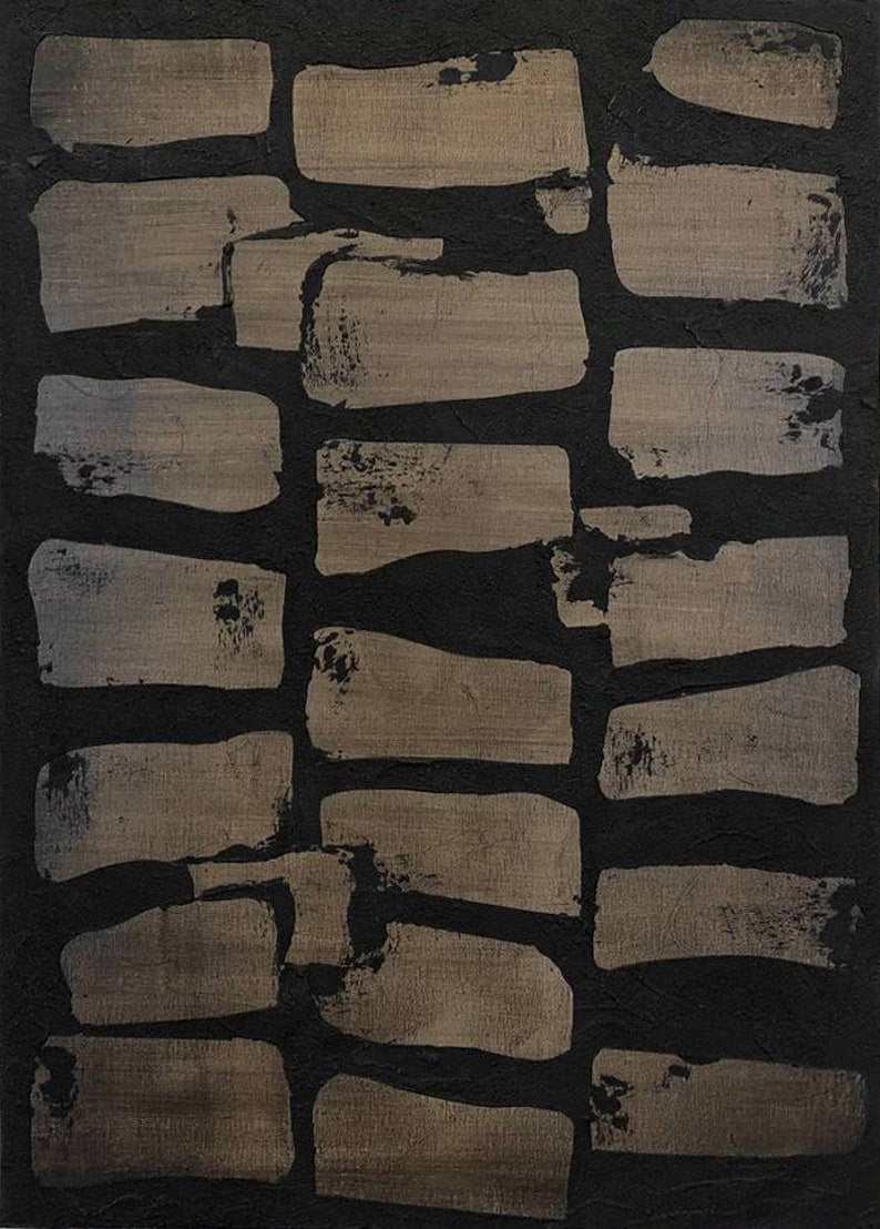 Goldene Steine, Original Leinwand, Modernes abstraktes Kunstwerk auf Leinwand, Abstraktes Wanddekor