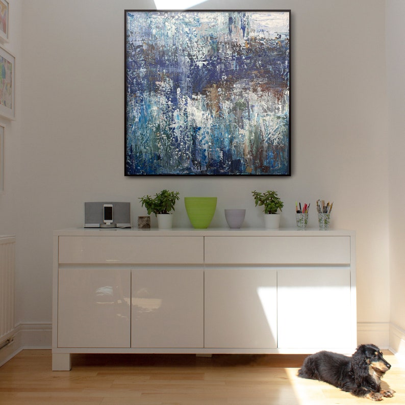 Large Abstract Wall Art Gold Original Abstract Painting, Acrylic On Canvas, Blue Color, Original Modern Huge Acrylic Painting, Interior Art