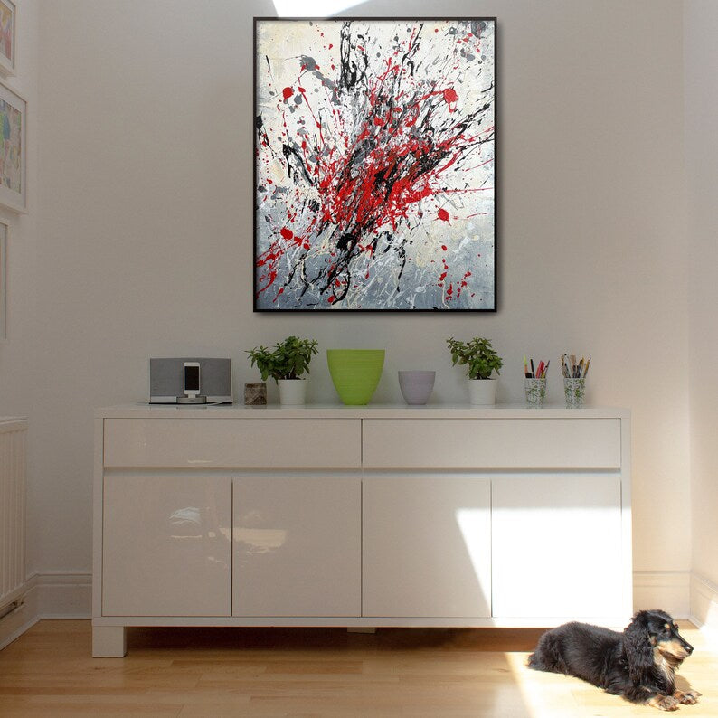 Bright Red Minimalist Abstract Canvas Art Painting, Abstract Canvas Painting, Relief Appearance Wall Art, Textured Painting, Modern Painting