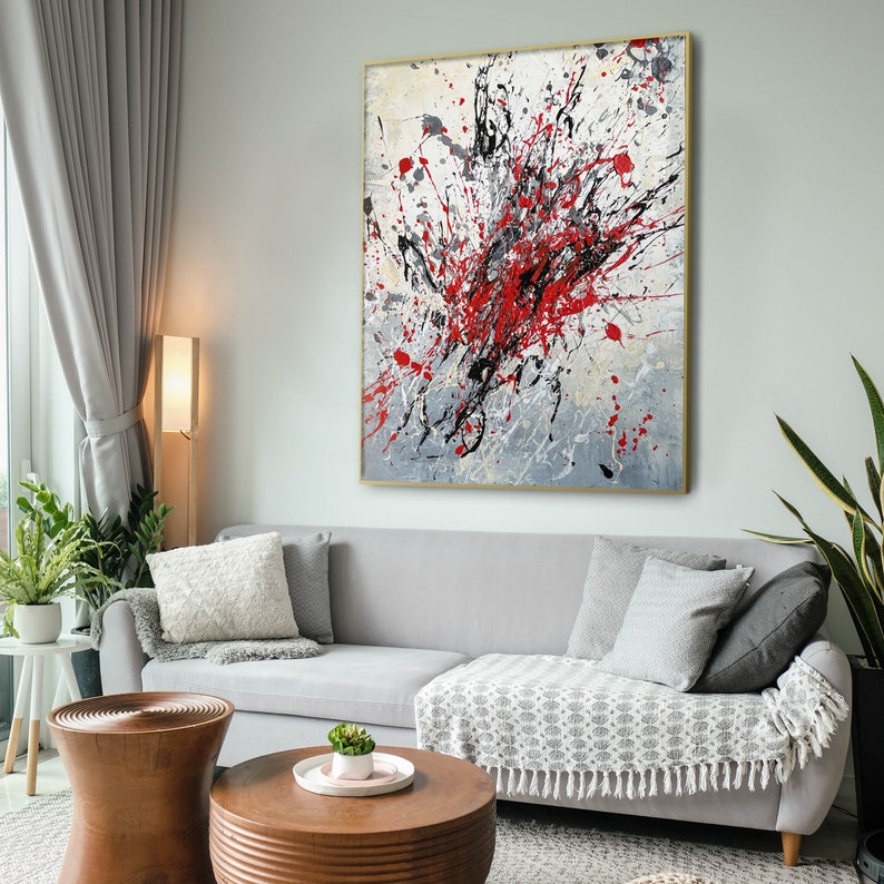 Bright Red Minimalist Abstract Canvas Art Painting, Abstract Canvas Painting, Relief Appearance Wall Art, Textured Painting, Modern Painting