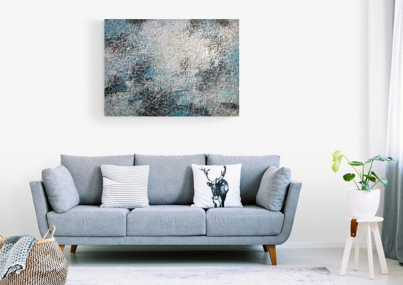 Modern Art, Large Original Blue Gray Abstract Painting On Canvas, Abstract Acrylic Painting on Canvas, Abstract Art on Canvas 36x49"