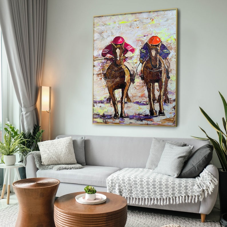 Horse Racing Acrylic Art Painting, Horse Racing Painting Wall Art Decor, Horse Race Wall Decor, Jockeys Artwork, Jockeys Wall Art