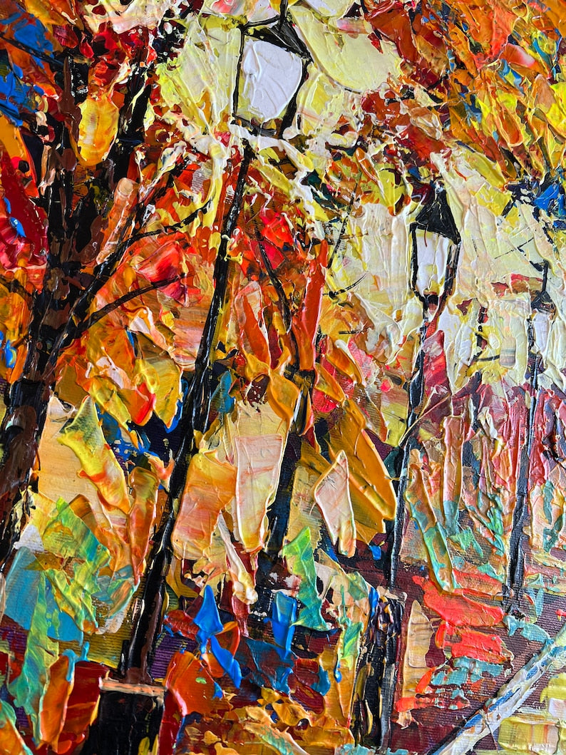 Herbstpark Landschaftsmalerei, Naturmalerei, handgemaltes goldenes Herbstwaldgemälde, Herbstlandschaft Leinwandkunst