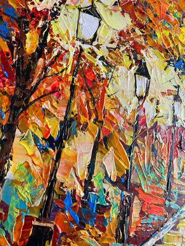 Herbstpark Landschaftsmalerei, Naturmalerei, handgemaltes goldenes Herbstwaldgemälde, Herbstlandschaft Leinwandkunst