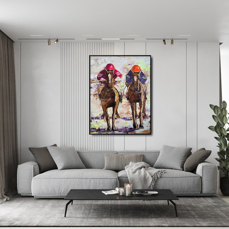Horse Racing Acrylic Art Painting, Horse Racing Painting Wall Art Decor, Horse Race Wall Decor, Jockeys Artwork, Jockeys Wall Art