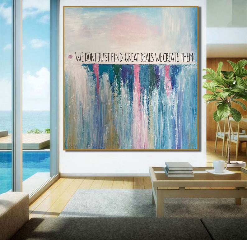 Abstract Waterfall Oil Painting Colorful Motivational Wall Art Original Modern Artwork for Office GREAT DEALS