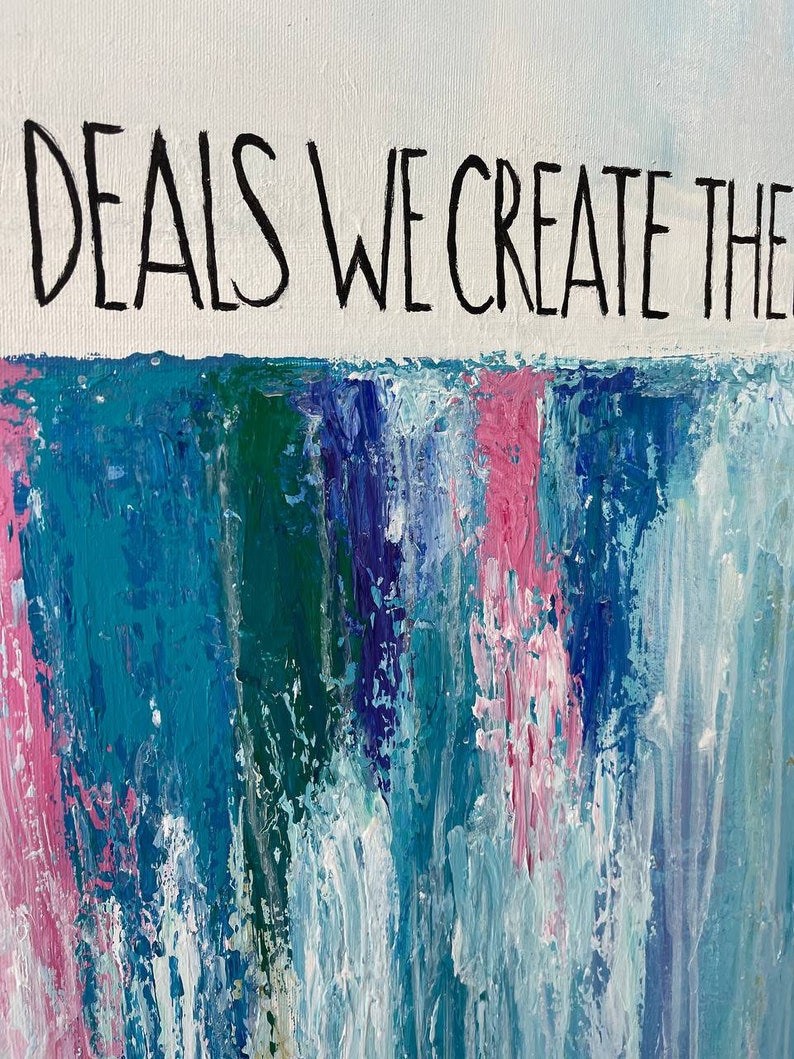 Abstract Waterfall Oil Painting Colorful Motivational Wall Art Original Modern Artwork for Office GREAT DEALS