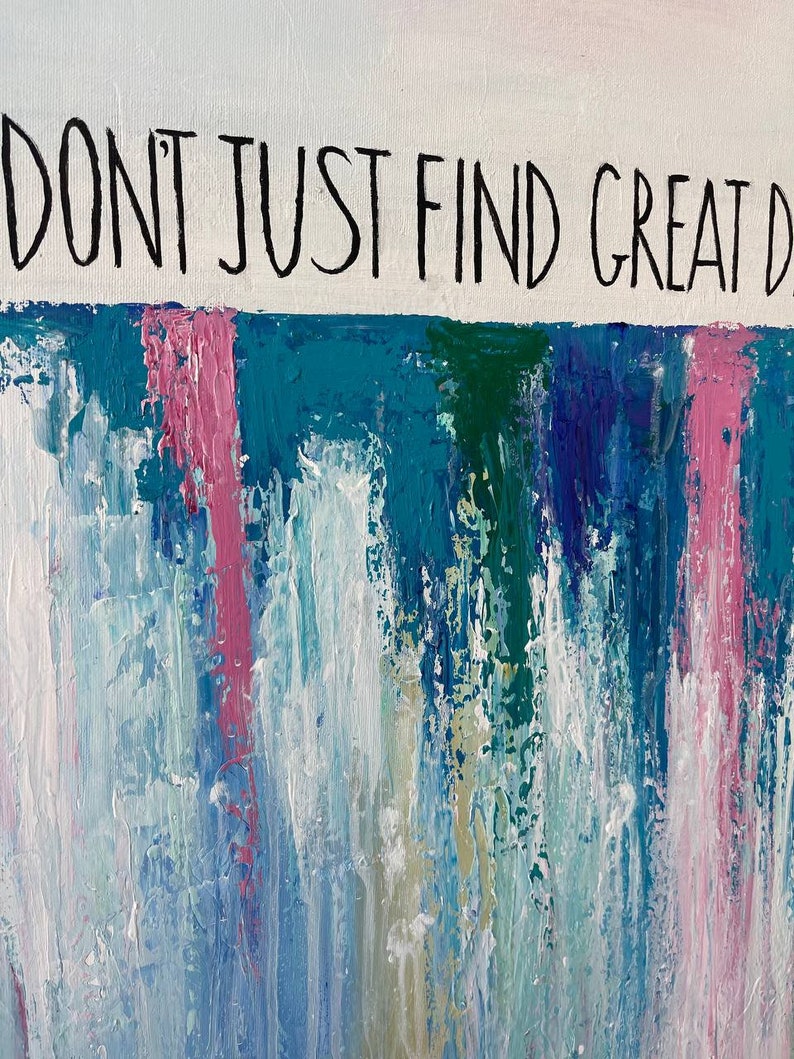 Abstract Waterfall Oil Painting Colorful Motivational Wall Art Original Modern Artwork for Office GREAT DEALS