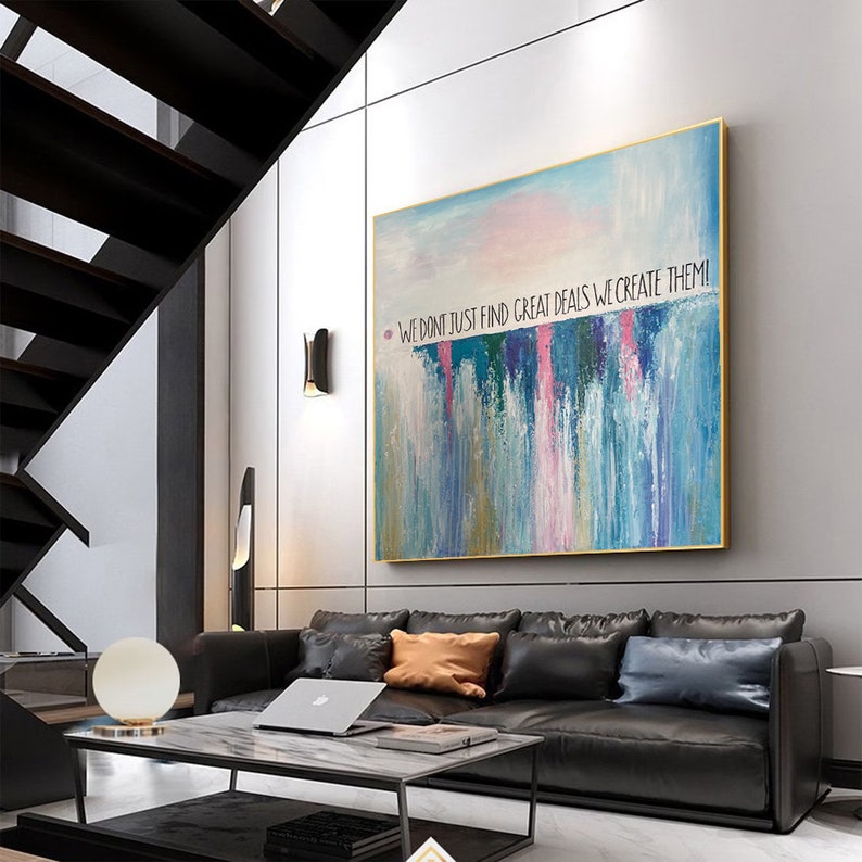 Abstract Waterfall Oil Painting Colorful Motivational Wall Art Original Modern Artwork for Office GREAT DEALS