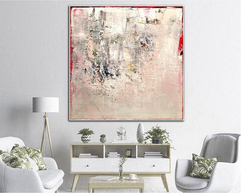 Abstract Pink Oil Paintings On Canvas Beige Original Large Acrylic Painting Textured Hand Painted Art Modern Painting for Living Room Decor
