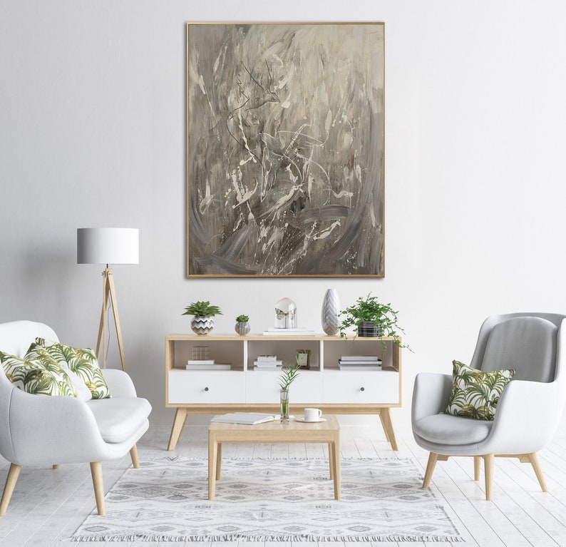 Large Minimalist Abstract Painting, Abstract Canvas Wall Art, Large Acrylic Painting, Gray Abstract Texture, Office Art