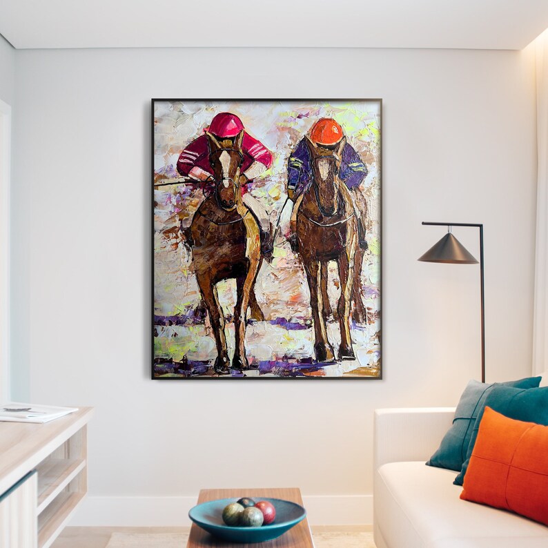 Horse Racing Acrylic Art Painting, Horse Racing Painting Wall Art Decor, Horse Race Wall Decor, Jockeys Artwork, Jockeys Wall Art