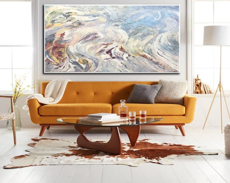 Abstract White Paintings On Canvas Acrylic Painting Original Marble Wall Art Oil Fine Art Contemporary Art Living Room, Extra Large 40x80""