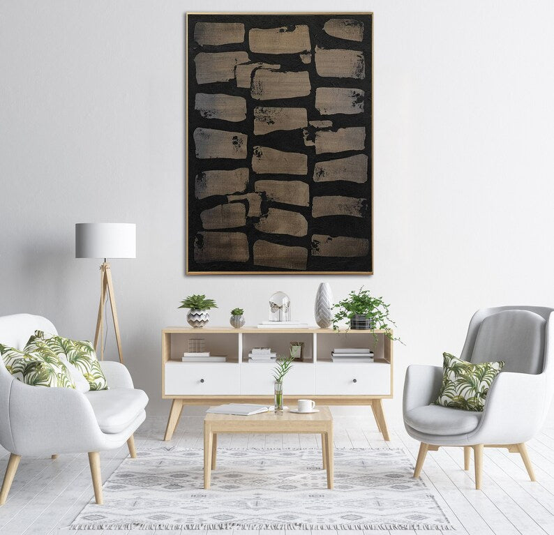 Goldene Steine, Original Leinwand, Modernes abstraktes Kunstwerk auf Leinwand, Abstraktes Wanddekor