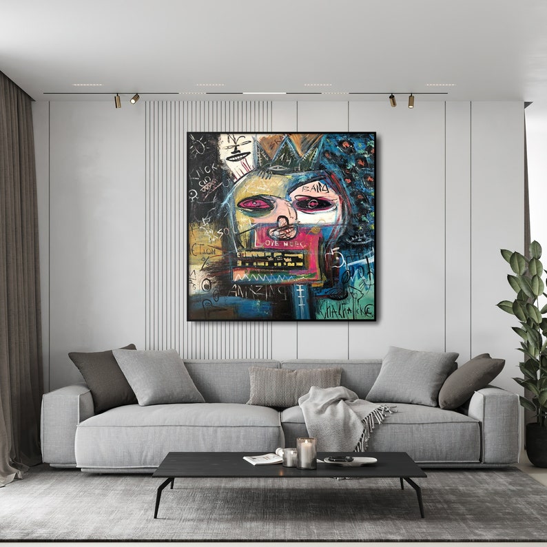 Kraniemaleri på lærred, Moderne vægkunst, Lærredsvægkunst, Ekstra stor vægkunst, Kæmpe lærredsindretning, Abstrakt kranievægkunst