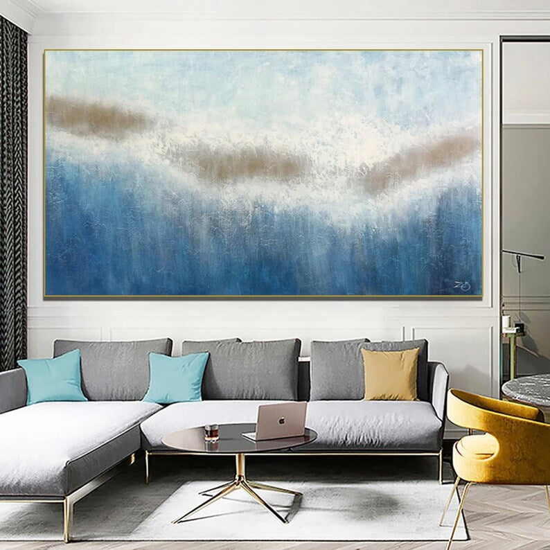 Canvas Painting In The Living Room, Blue Abstract Painting On Canvas, White Abstract Art, Large Abstract Painting, Contemporary Art Abstract