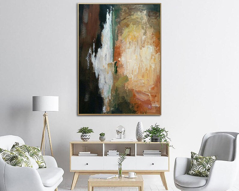 Large Abstract Painting on Canvas Brown Wall Art Neutral Artwork Original Oil Painting Hand Painted Art for Lake House Decor